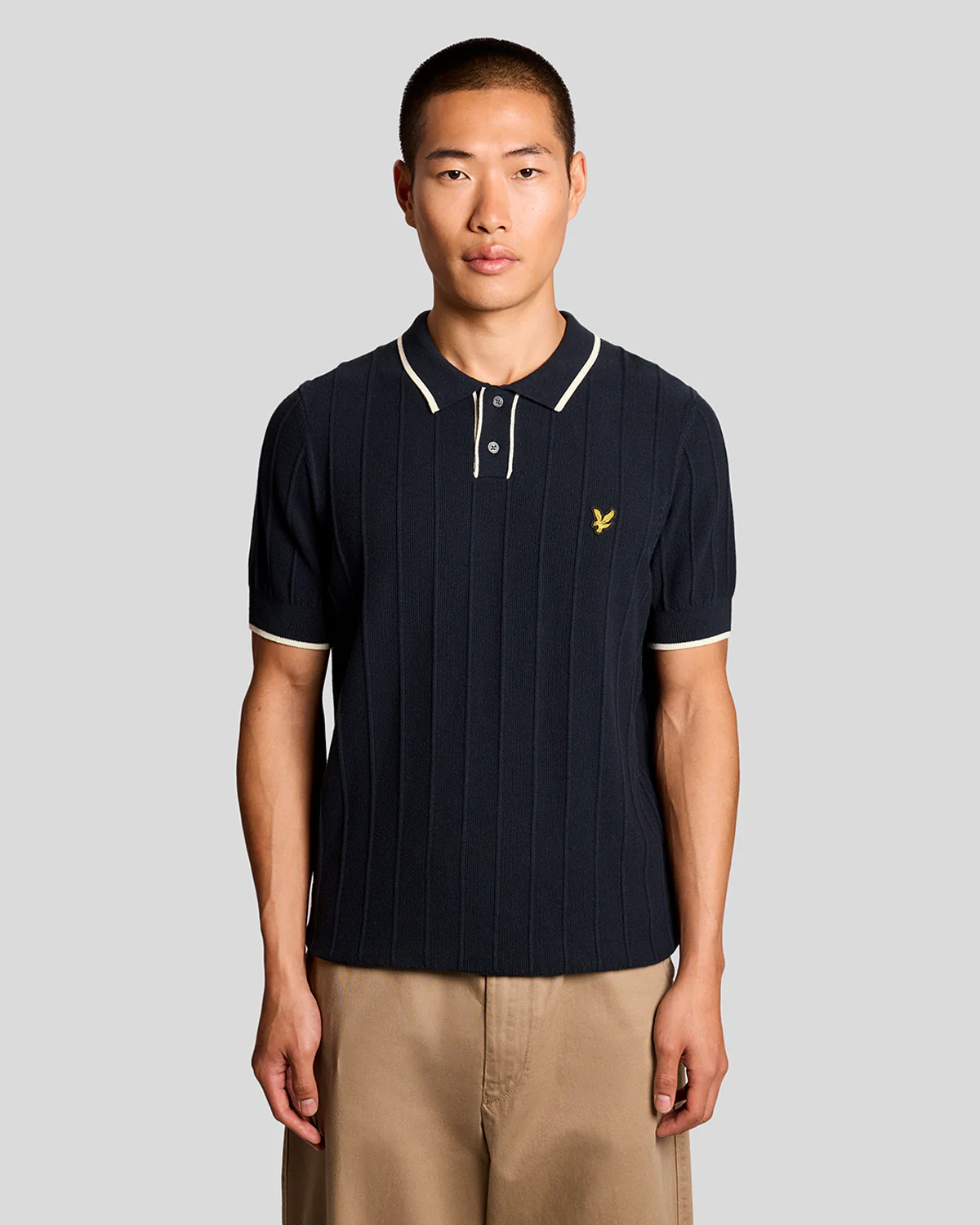 Lyle & Scott Tipped Pique Mens Knitted Polo - Z271 Dark Navy