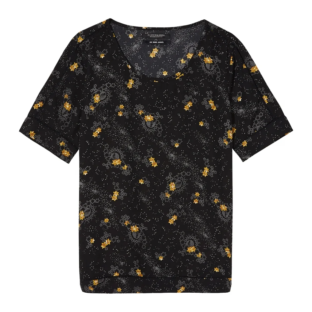 Maison Scotch Silky Feel Printed Ladder Tape Detail Womens Blouse