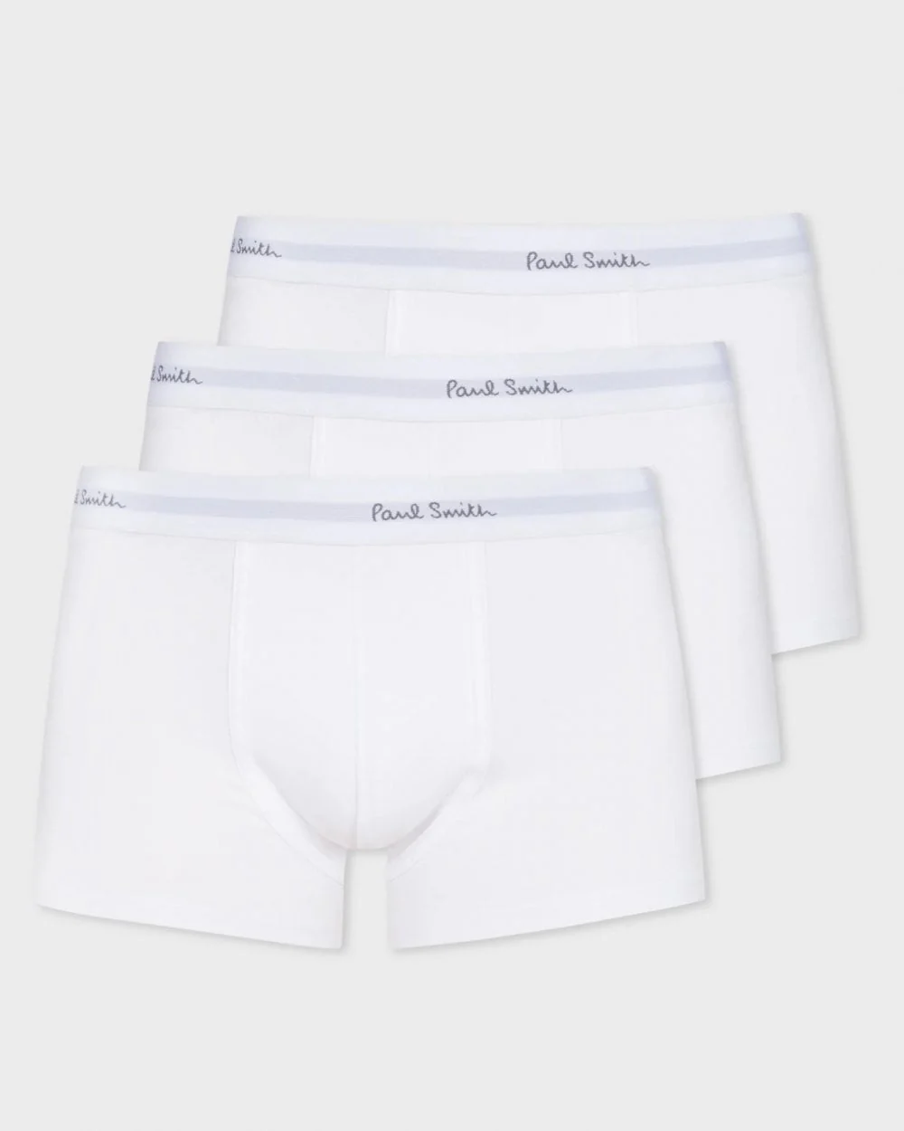 Paul Smith 3 Pack Mens Plain Trunks with Script Logo Waistband - 01 White