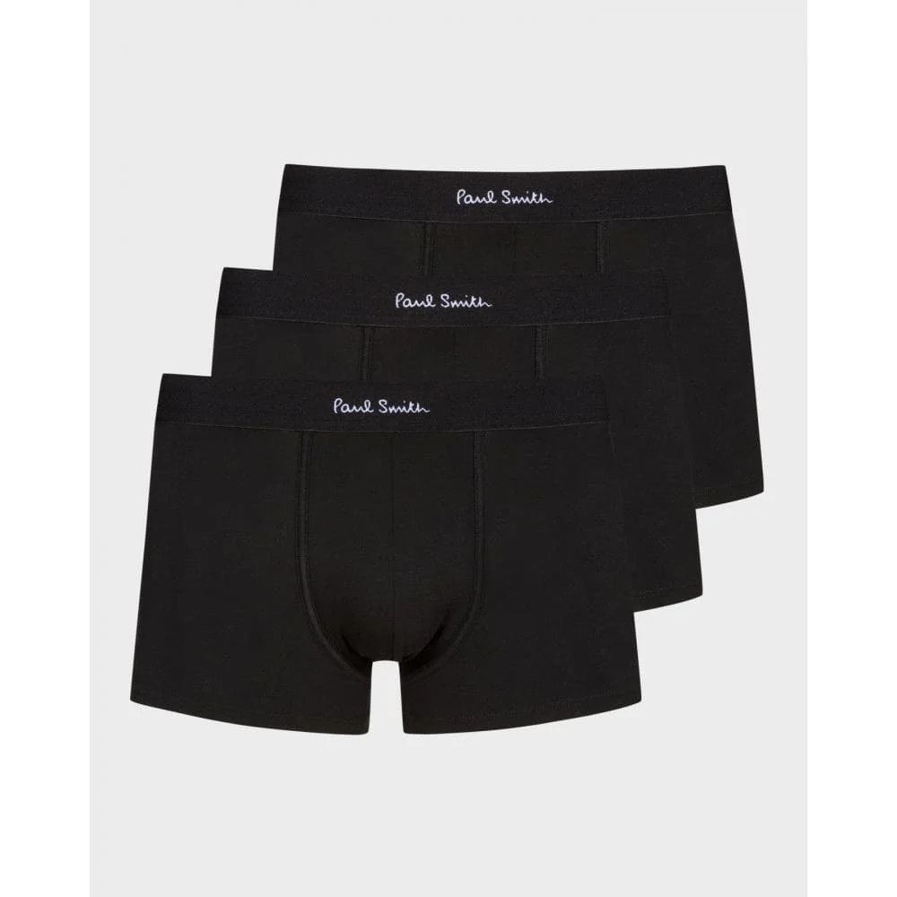 Paul Smith 3 Pack Mens Plain Trunks with Script Logo Waistband - 79 Black