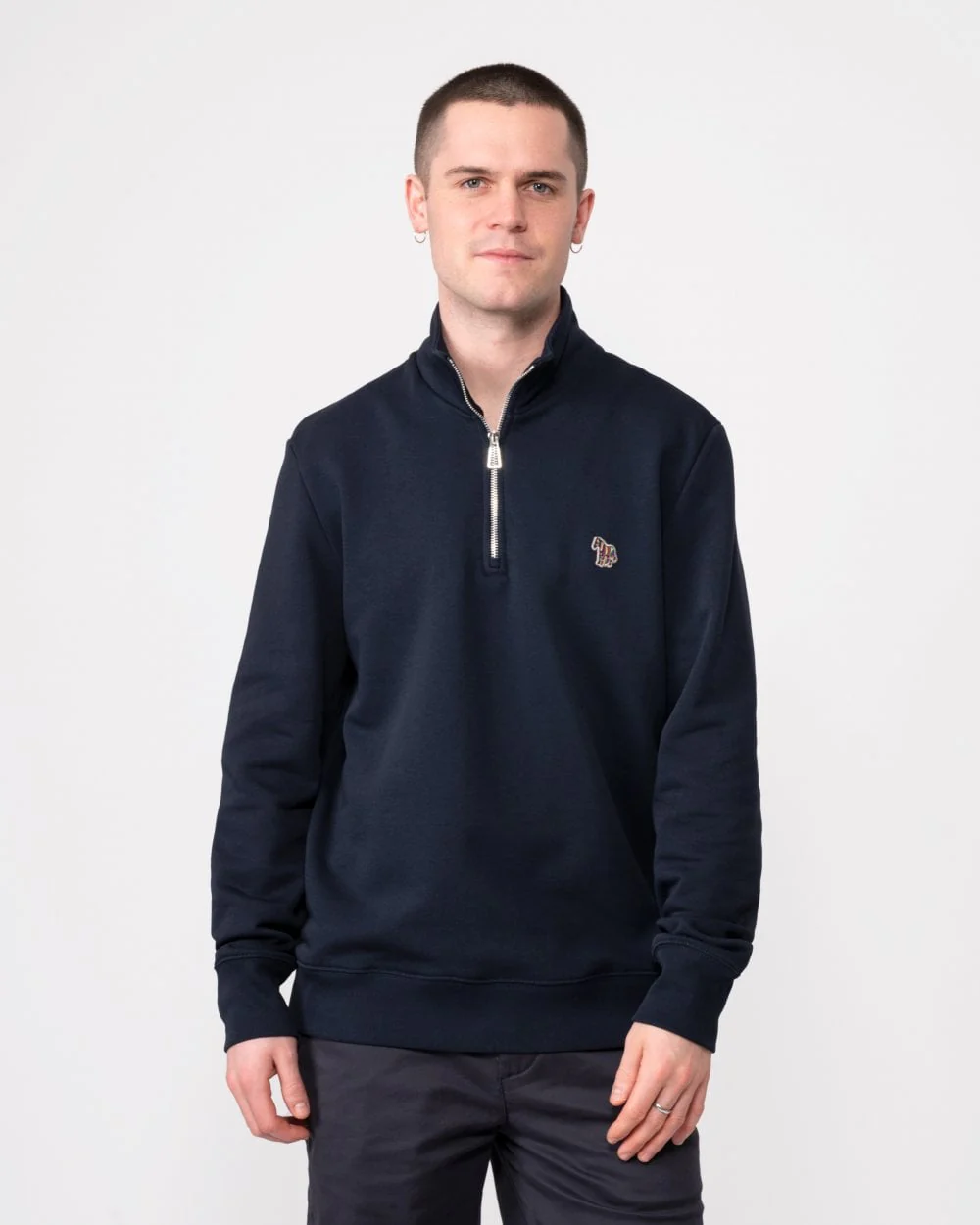 PS Paul Smith Mens Long Sleeve Regular Fit Half Zip Zebra Logo Sweatshirt - 49 Very Dark Navy