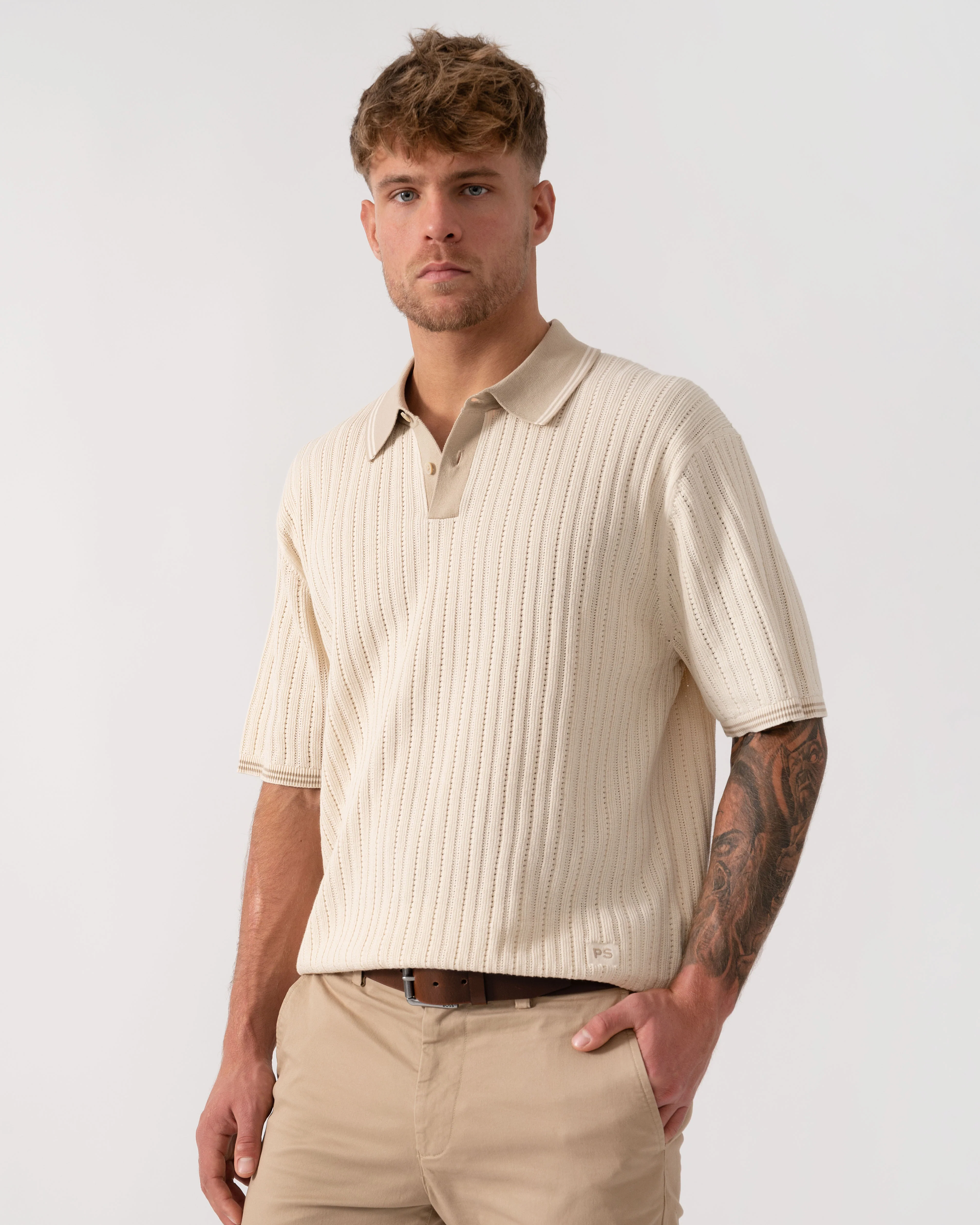 PS Paul Smith Mens Rib Knitted Polo - 04 White