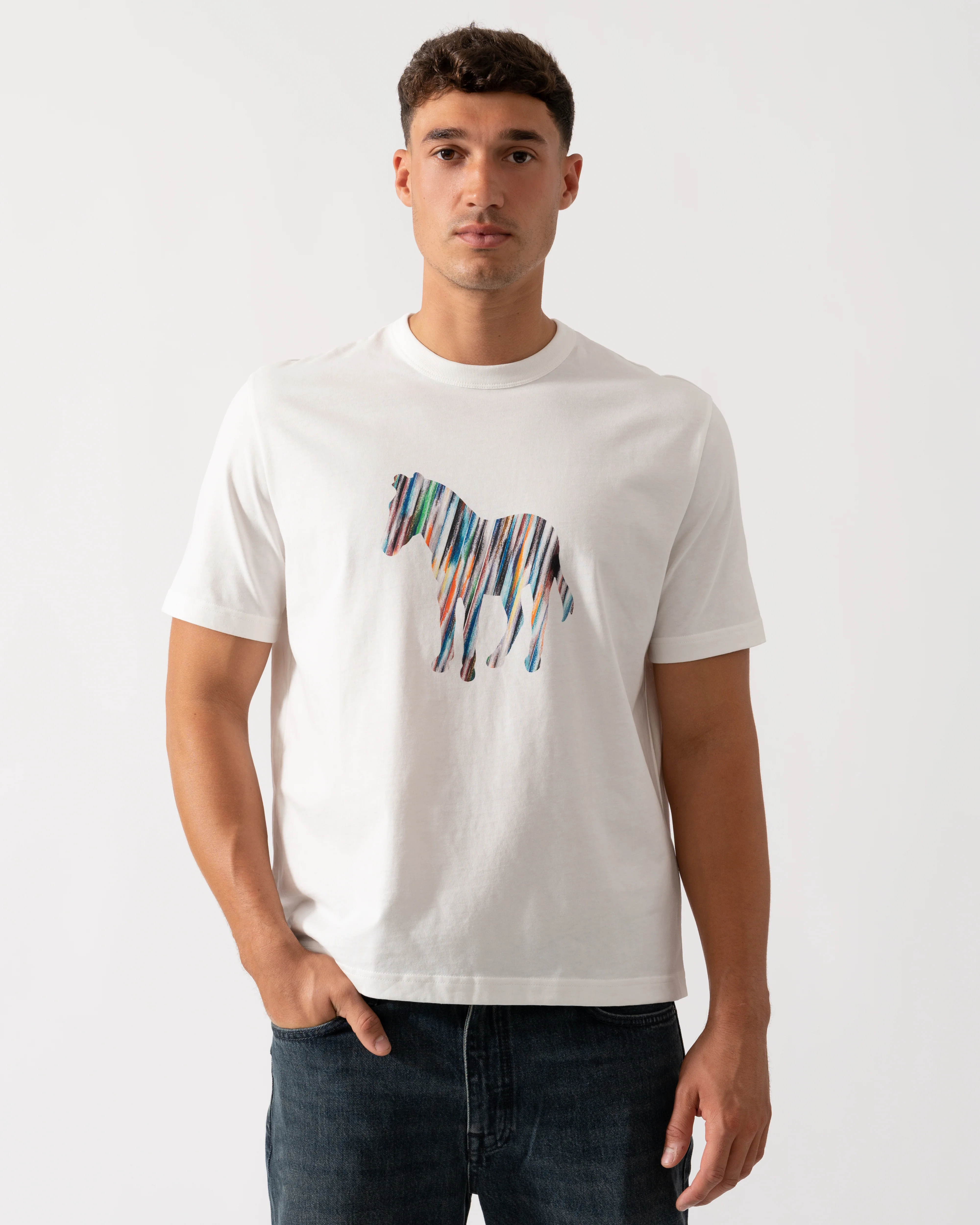 PS Paul Smith Mens Short Sleeve Zebra Col Stripe T-Shirt - 02 Off White