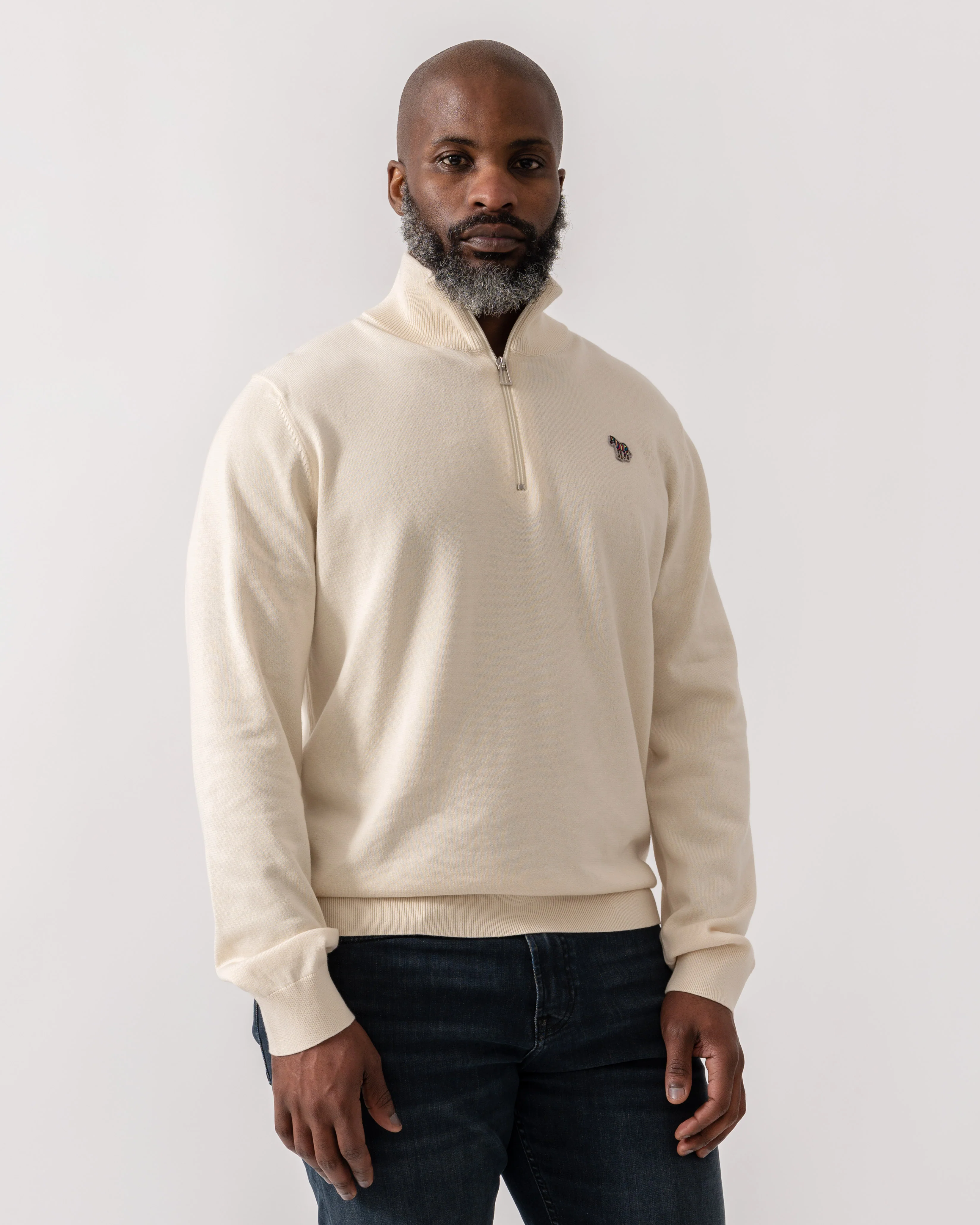 PS Paul Smith Mens Zip Neck Zebra Badge Sweater - 04 White