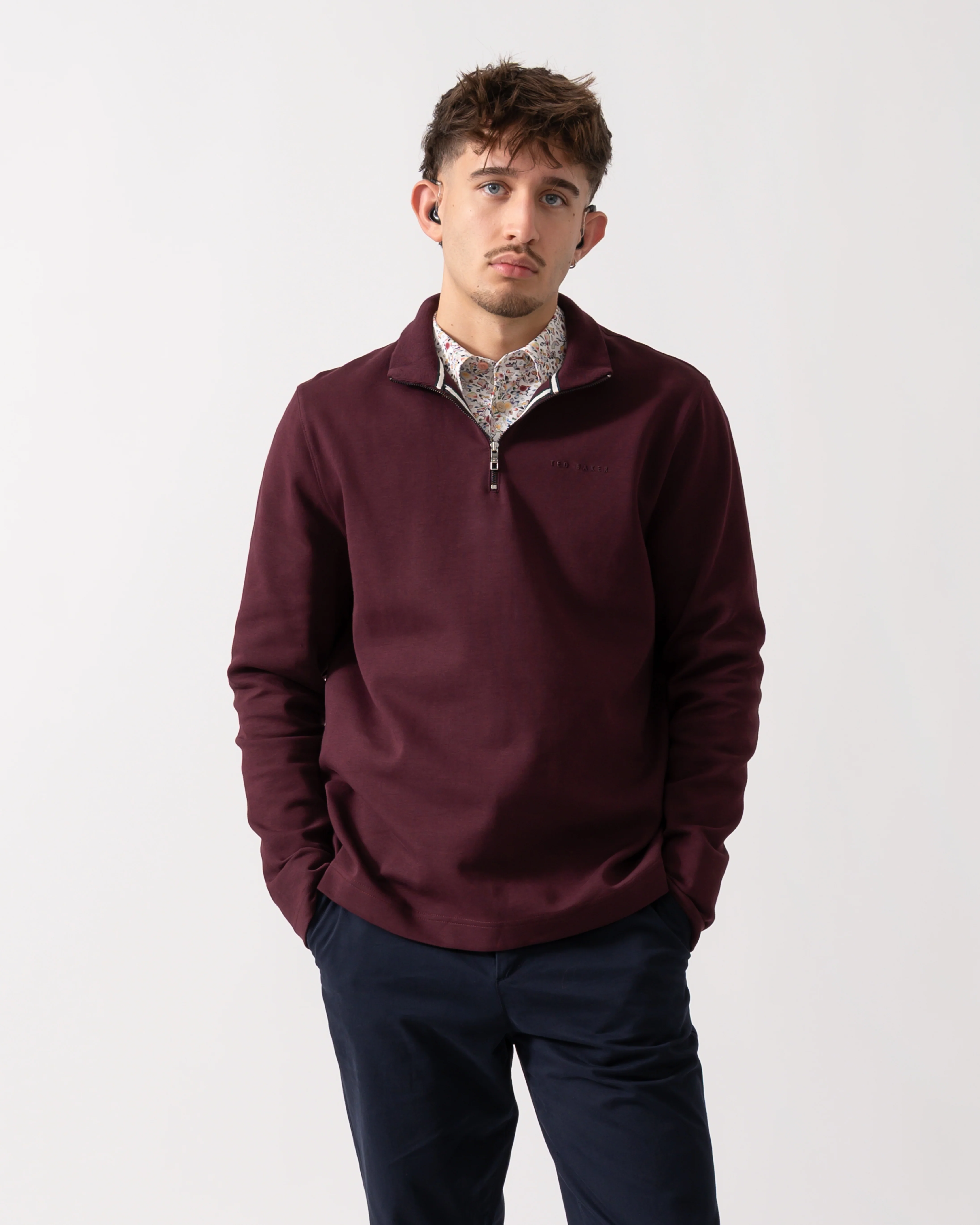 Ted Baker Actos Mens 1/4 Zip Sweatshirt - Maroon