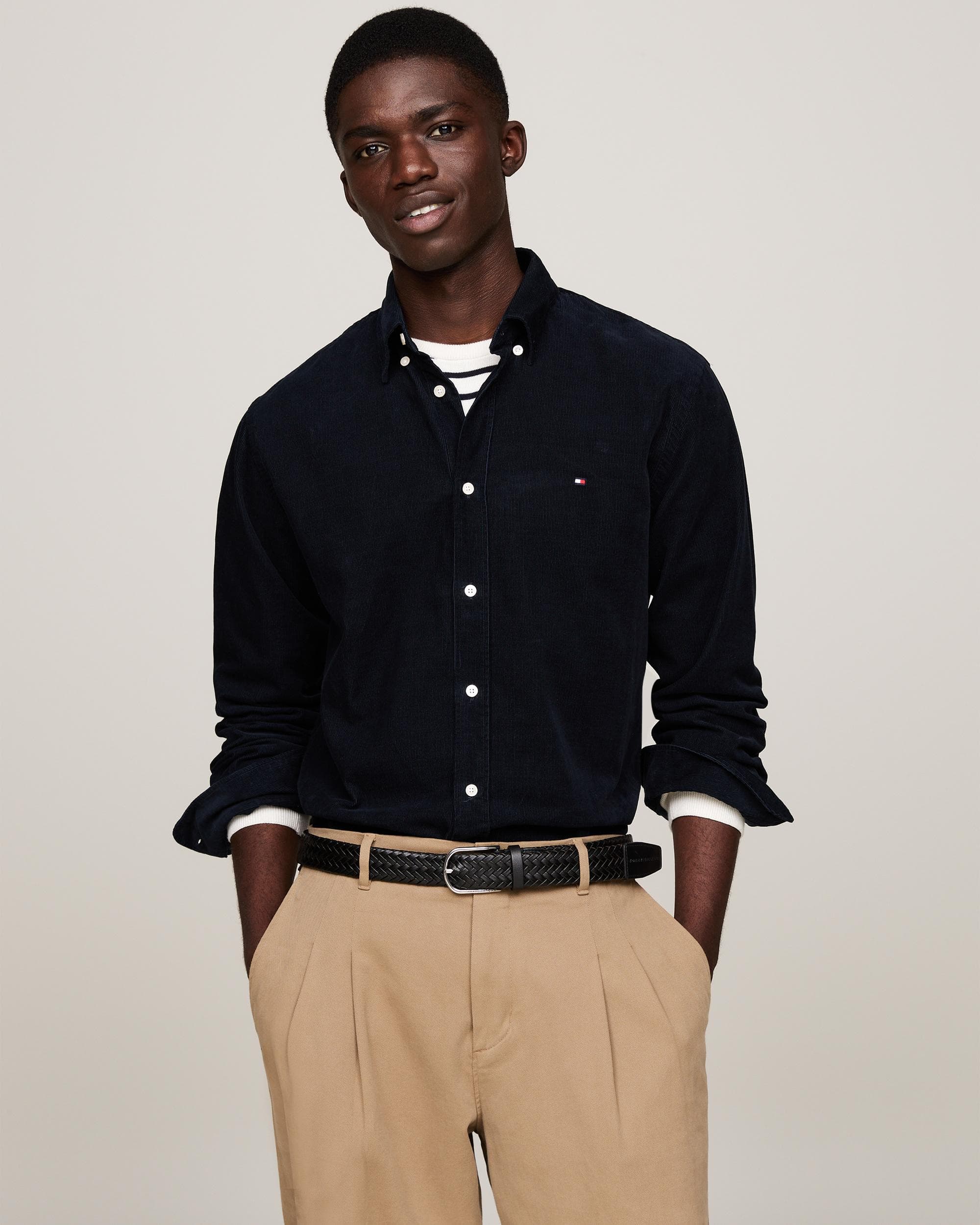 Tommy Hilfiger Solid Corduroy Mens Long Sleeve Shirt